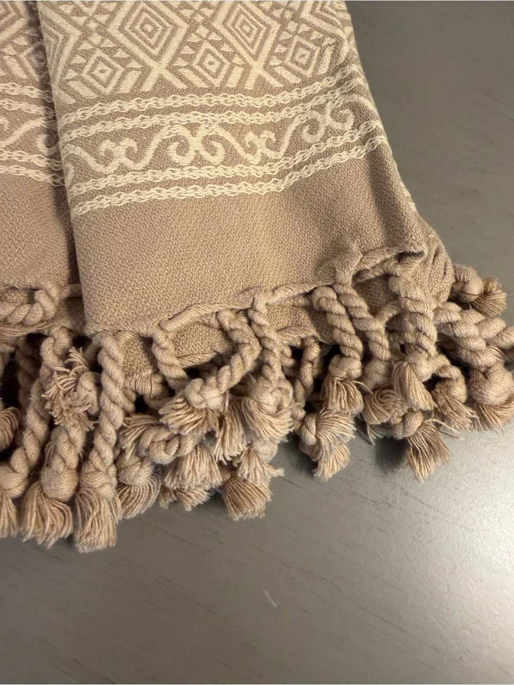 Pottery Barn Cotton Rope Fringe Napkins SET OF 6 Tan Neutral Boho Southwestern